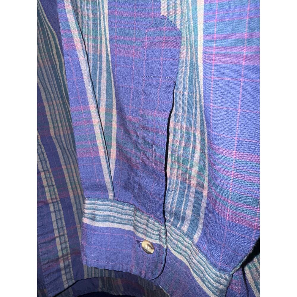 Vintage Mcgregor Plaid Button Down Shirt Striped Western Men's‎ Large Blue Green - Picture 6 of 7